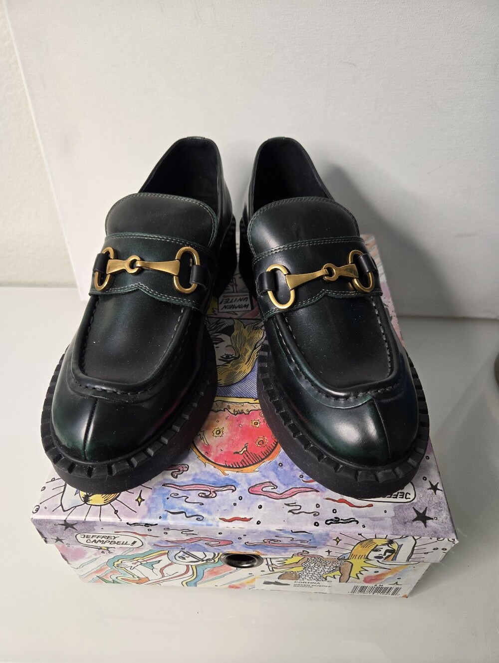 Jeffrey Campbell "Portina" Dark Green Horsebit Loafers Size 9M